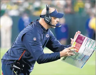  ?? NUCCIO DINUZZO/CHICAGO TRIBUNE ?? Matt Nagy’s call sheet has clicked early: In 30 scripted plays, the Bears have gained 222 yards and scored twice.