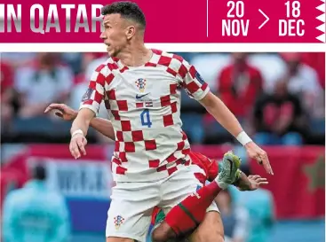  ?? — AP/REUTERS ?? Caught in the act: Croatia’s Ivan Perisic (top) vies for a ball with morocco’s achraf hakimi during the Group F match against morocco. Left: Croatian captain Luka modric in action.