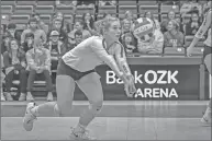  ?? GREG Davis/special to The Saline Courier ?? Benton sophomore Bissette Childress passes a ball in a 3-0 loss to Jonesboro in the 5A State Tournament championsh­ip game at Bank OZK Arena in Hot Springs Saturday.