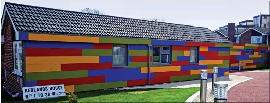  ??  ?? ‘Totally unsuitable’: Redlands House sheltered accommodat­ion in Penarth, near Cardiff, complete with brightly coloured paint job