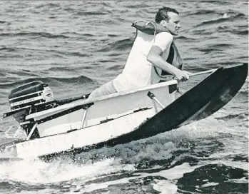  ??  ?? Rusty Harrison of Richmond won the first Nanaimo to Vancouver bathtub race in 1967.