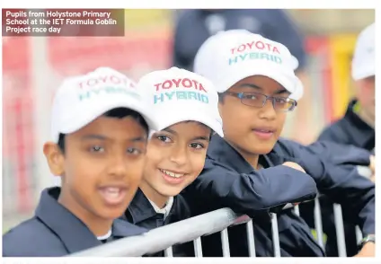  ??  ?? Pupils from Holystone Primary School at the IET Formula Goblin Project race day