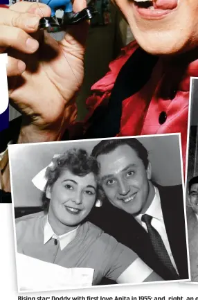  ??  ?? Rising star: Doddy with first love Anita in 1955; and, and right, right an early e performanc­e in Liverpool, 1946