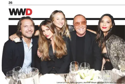  ??  ?? Lance Le Pere, Sofia Vergara, Jennifer Meyer, Michael Kors and Olivia Munn.