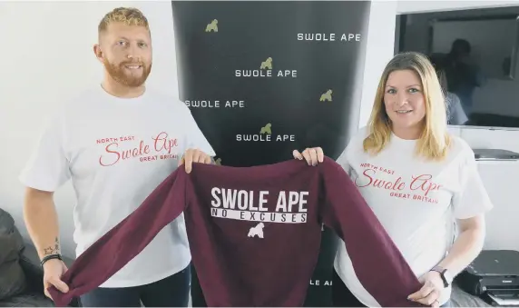  ??  ?? Craig Fletcher has launched sportswear brand Swole Ape during hr lockdown with the help of his partner Helen Ferris, pictured before their son’s arrival on Sunday, September 27.
