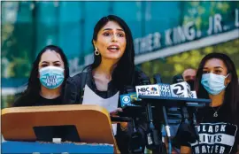  ?? RANDY VAZQUEZ — STAFF PHOTOGRAPH­ER ?? Elsa Salgado, a member of the Student Homeless Alliance at San Jose State University, speaks during a news conference held by the SJSU Human Rights Institute on Tuesday.