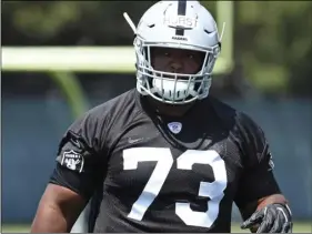  ??  ?? Oakland Raiders’ Maurice Hurst waits to run a drill during NFL football practice on Friday at the team’s training facility in Alameda. AP PHOTO/BEN MARGOT