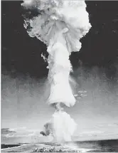  ?? Picture: REUTERS ?? A mushroom cloud forms over Mururoa Atoll during a French nuclear test in the ‘70s.