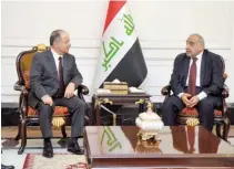  ?? — Reuters ?? Iraqi Prime Minister Adel Abdul Mahdi meets with former Iraqi Kurdish region President Masoud Barzani in Baghdad.