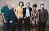  ?? SCOTT GARFITT/INVISION ?? Actors Keegan-Michael Key, from left, Olivia Colman, Timothée Chalamet, Hugh Grant, Calah Lane and director Paul King of “Wonka” are seen Nov. 29.