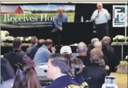  ?? PHOTO BY KEVIN HECTEMAN ?? U.S. Secretary of Agricultur­e Sonny Perdue, right, responds to a comment from the audience during a town hall hosted by the California Farm Bureau Federation and moderated by CFBF President Paul Wenger, left, at Modesto Junior College on Nov. 5.