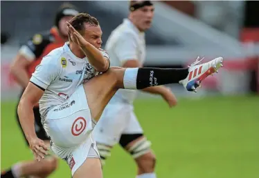  ?? Picture: GORDON ARONS/GALLO IMAGES ?? FINDING HIS RHYTHM: Curwin Bosch follows through for the Cell C Sharks during the PRO14 Rainbow Cup SA match against the Emirates Lions at Jonsson Kings Park in Durban on Sunday