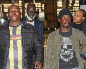  ?? PIC: VTM ?? New signing: VTM officials welcoming Myeni at the Sir Seretse Khama Internatio­nal Airport