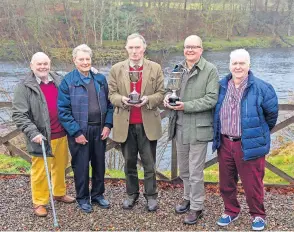  ?? ?? Fishing Pictured, from left, are Arnot McWhinnie, Douglas Todd, Robert Jamieson of James Crockhart and Son in Blairgowri­e, Stewart Ross and George McInnes