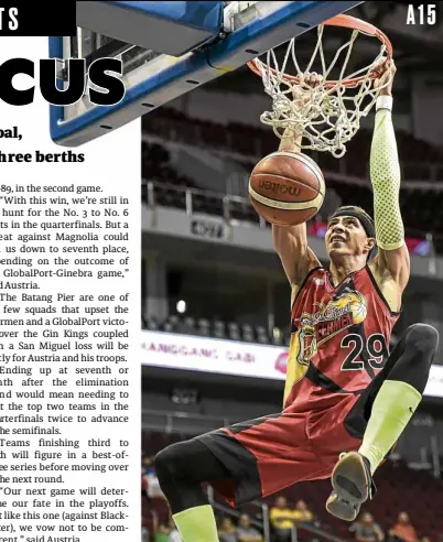  ?? —SHERWIN VARDELEON ?? San Miguel Beer’s Arwind Santos soars for a slam on the way to leading the Beermen scorers.