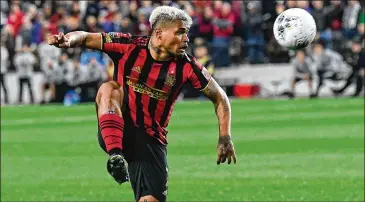  ?? JOHN AMIS/JOHN.AMIS@AJC.COM ?? Josef Martinez sustained a season-ending knee injury last year; United VP Carlos Bocanegra said Martinez is expected to start April 6. “His movement, shooting and tackling with teammates, he looks like the old Josef,” he said.