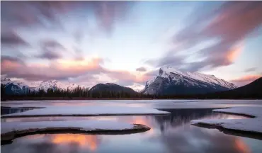  ?? ?? MOUNT RUNDLE, BANFF NATIONAL PARK, CANADA “100 seconds of moving clouds at sunset above the Vermillion Lakes near the town of Banff. I used a gradient filter for this shot.”