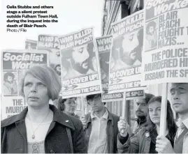  ?? Photo / File ?? Celia Stubbs and others stage a silent protest outside Fulham Town Hall, during the inquest into the death of Blair Peach.