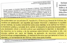  ??  ?? En el documento emitido por la Comisión Ejecutiva de Atención a Víctimas se ordena sancionar a actores de la matanza de Tlatelolco.