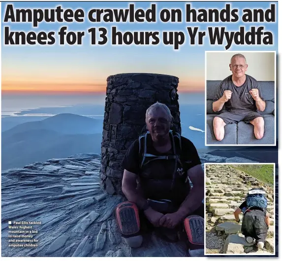  ??  ?? ■ Paul Ellis tackled Wales’ highest mountain in a bid to raise money and awareness for amputee children