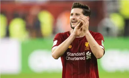  ??  ?? Adam Lallana after Wednesday’s win over Monterrey in the Club World Cup semi-final. Photograph: John Powell/Liverpool FC via Getty Images