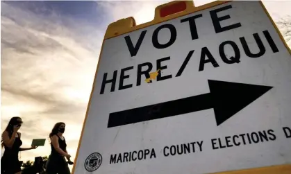  ?? Photograph: Matt York/AP ?? One of the most consequent­ial results on Tuesday was in Arizona, where Mark Finchem, a state lawmaker, easily won the Republican nomination to run for secretary of state.