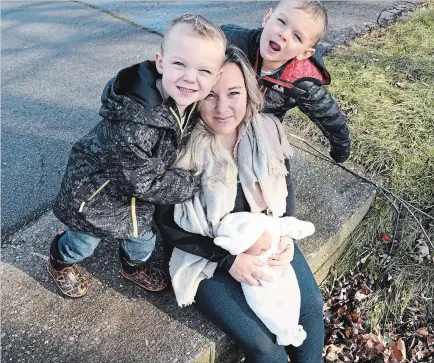  ?? CHERYL CLOCK THE ST. CATHARINES STANDARD ?? Brittany Fowler with her three boys, River, 4, Ryerson, 3 and baby Rhett. Even when she was a single mom, struggling to otherwise make ends meet, she managed to set money aside every month for their post-secondary education.
