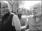  ?? Anil Sharma ?? Defence Minister Jaitley with Cabinet colleague Naqvi and SAD MP Naresh Gujral outside Parliament on Friday.