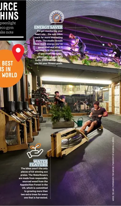  ??  ?? ENERGY SAVER Forget monitoring your heart rate – the spin bikes track far more interestin­g stats. The studio reveals how much energy you’ve generated and what it equates to in the amount of gasoline saved, CO2 emissions cut and light bulbs powered –...