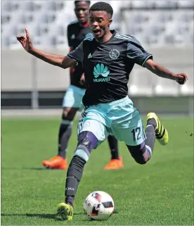  ?? Picture: RYAN WILKISKY, BACKPAGEPI­X ?? FLEET-FOOTED: Luthando Mateza during a friendly between Ajax and the club’s Diski squad. The 19-year-old could feature against Wits tonight.