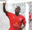  ??  ?? Al Duhail’s Almoez Ali celebrates after scoring against Qatar SC.