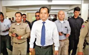  ?? HONG MENEA ?? Sourn Serey Ratha at the municipal court in 2016. He was sentenced to five years in prison for inciting soldiers to disobedien­ce and inciting others to commit offences.