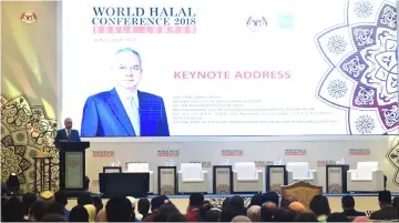  ??  ?? Sultan Nazrin delivers his keynote address on the second day of the World Halal Conference yesterday. — Bernama photo