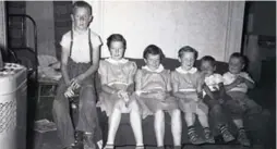  ??  ?? The Madder kids: from left to right, Derek, Shirley, Jean, Judy, David and Paul. “We had to move every year because we didn’t have money for rent,” Judy recalls.