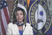  ?? SUSAN WALSH — THE ASSOCIATED PRESS ?? House Speaker Nancy Pelosi of California speaks during a news conference on Capitol Hill in Washington on Thursday.