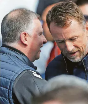  ?? ?? Mark Robins, left, speaks to Gary Rowett before the match at St Andrew’s