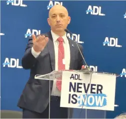  ?? (Rony Hersch) ?? ADL CEO Jonathan Greenblatt addresses the Never Is Now Summit on Antisemiti­sm and Hate, earlier this month in New York City.