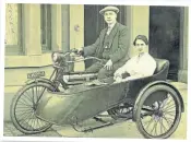  ?? ?? Somewhat predating Mr Payne’s first adventures with a sidecar, here is Mr McFarlane of McFarlane Ironfounde­rs, Chapel Lane, Wigan, at the controls of his 1913 Triumph combinatio­n and showing the very limited lead used in the early days of sidecars.