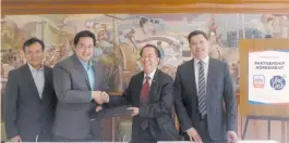  ??  ?? From Left to Right: COO Francispit­o P. Quevedo and CEO Manuel L. Tuason from Bayad Center, CEO Victor S. Barrios, COO Manny Sawit from LikeCash