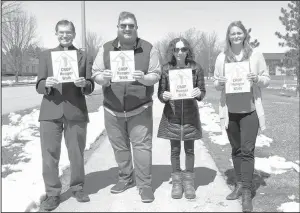  ?? ?? The CROP WALK for HUNGER is an ecumenical event coming up soon, sponsored yearly by many churches in Valley City. (Left to right). Interim Pastor Robert Franek (Trinity), Pastor Kyle Symanski (Our Saviors), Michelle Grebel (Epworth Methodist) and Pastor Emmy Swedlund (Our Saviors) are checking out the path for the CROP WALK for HUNGER to be held on Wednesday, May 4 at 7 pm, starting at Jefferson Elementary School.