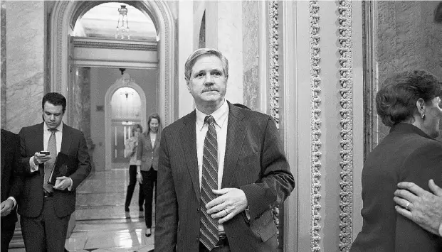  ?? J. Scott Applewhite / THe Associat ed Press ?? U.S. Sen. John Hoeven, sponsor of the Keystone XL pipeline bill, cited “sources” as basis of President Barack Obama’s imminent rejection of the bill.