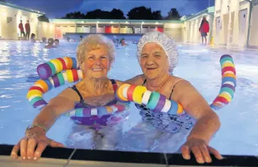  ??  ?? Midnight dip Fun- loving Mina McIlvenney, 85, from Auchinleck and Peggy Harris, 87, from Cumnock