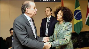  ??  ?? MINISTER of Internatio­nal Relations and Co-operation, Lindiwe Sisulu with Brazilian Minister of Foreign Affairs, Aloysio Nunes Ferreira at the India, Brazil, South Africa Trilateral Ministeria­l Commission, on the sidelines of the General Debate of the 73rd session of the UN General Assembly, at the Four Seasons Hotel, New York, yesterday. | Dirco News Service