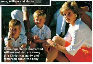  ?? ?? Diana reportedly confronted William and Harry’s nanny at a Christmas party and remarked about the baby