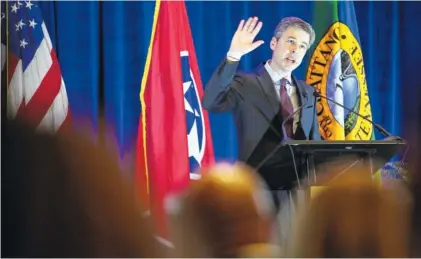  ?? STAFF PHOTO BY ERIN O. SMITH ?? Chattanoog­a Mayor Andy Berke delivers the State of the City address Thursday at The Westin Hotel. Berke talked about Chattanoog­a’s successes, as well as some areas where the city is working to improve.