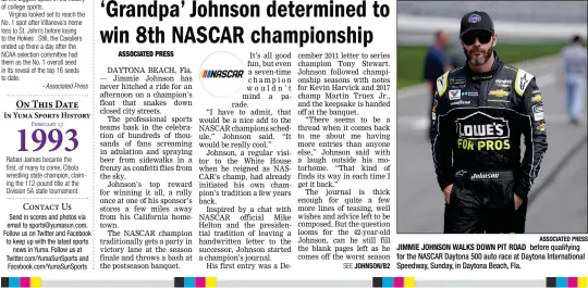  ?? ASSOCIATED PRESS ?? JIMMIE JOHNSON WALKS DOWN PIT ROAD before qualifying for the NASCAR Daytona 500 auto race at Daytona Internatio­nal Speedway, Sunday, in Daytona Beach, Fla.