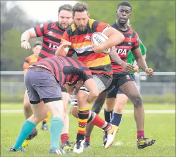  ?? Picture: Gary Browne FM4488502 ?? Ashford’s progress against Blackheath 3rds is halted during the first half