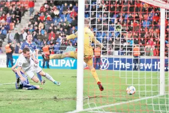  ??  ?? Belotti scores a goal during the Euro 2020 Group J qualificat­ion football match between Liechtenst­ein and Italy at the Rheinpark Stadium in Vaduz. - AFP photo