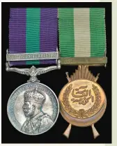  ??  ?? The British Gerneral Service Medal with the new, crowned head obverse, with the rare clasp for ‘Northern Kurdistan’ (MarchJune 1932), and the Iraqi medal with clasp ‘Barzan 1932’ for those operations