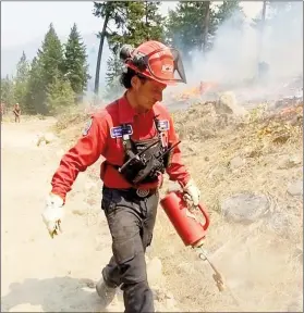  ?? Herald file photo ?? A member of the BC Wildfire Service performs a controlled ignition on the Thomas Creek fire in July. The fire is now considered held.